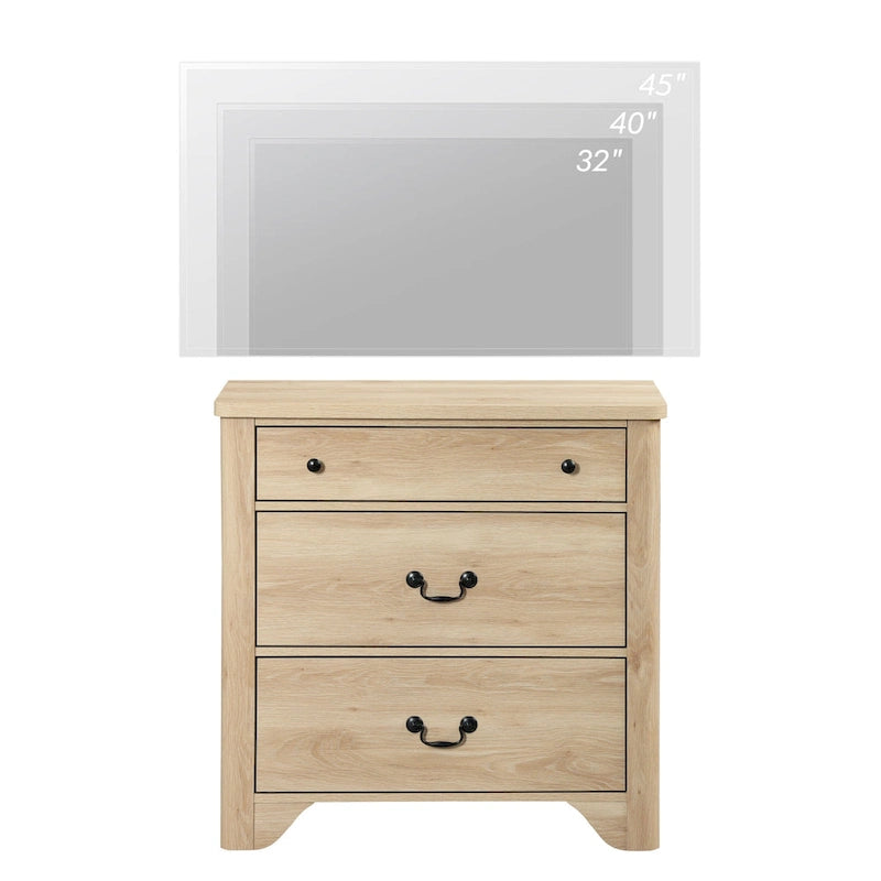 Meuble TV style ferme pour téléviseurs, centre de divertissement en bois avec 3 tiroirs, console TV avec grand rangement pour salon