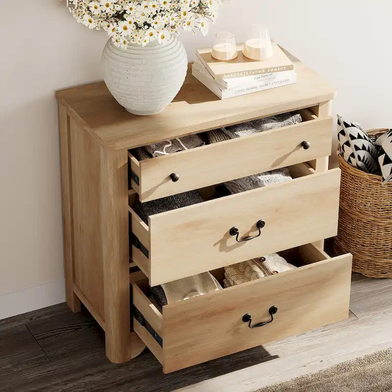 Meuble TV style ferme pour téléviseurs, centre de divertissement en bois avec 3 tiroirs, console TV avec grand rangement pour salon