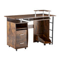 Bureau d'ordinateur incurvé traditionnel avec plateau de clavier, étagères de rangement et tiroir pour appareils pour petit bureau à domicile ou salle d'étude