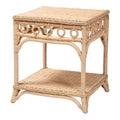 Table d'appoint Oxford en rotin naturel tressé avec étagère – Table bohème avec détails en boucles, style côtier pour salon ou chambre à coucher