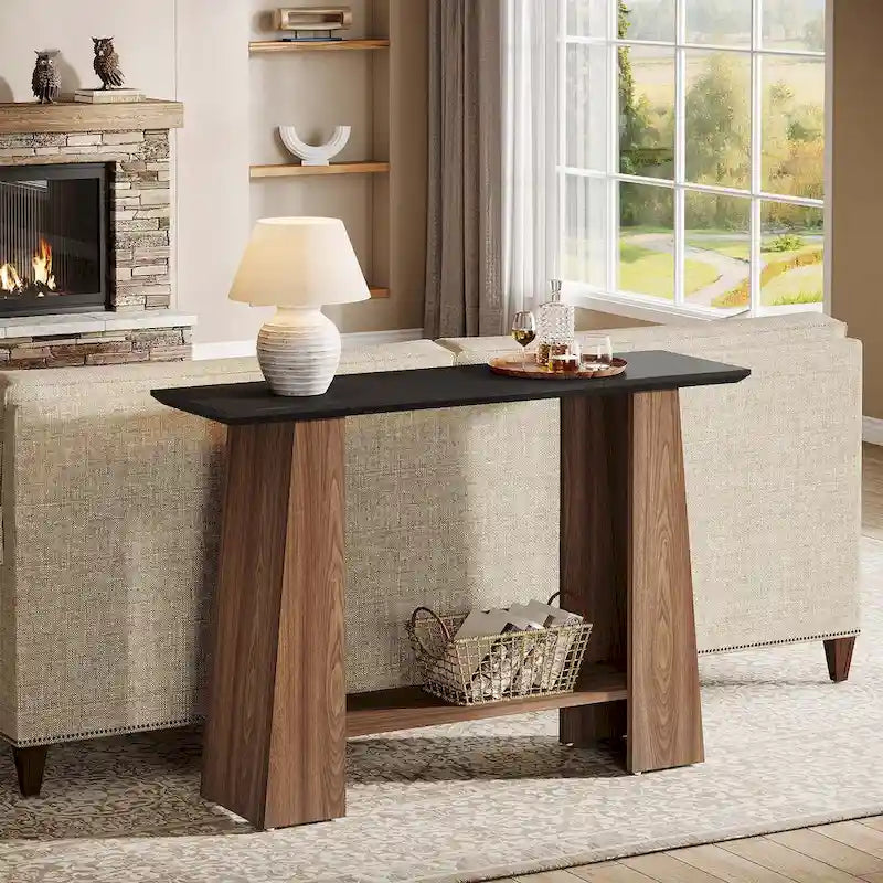 Console-canapé de style Mid-Century Modern de 120 cm avec rangement pour entrée - 120 cm L x 35 cm P x 90 cm H