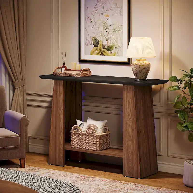 Console-canapé de style Mid-Century Modern de 120 cm avec rangement pour entrée - 120 cm L x 35 cm P x 90 cm H
