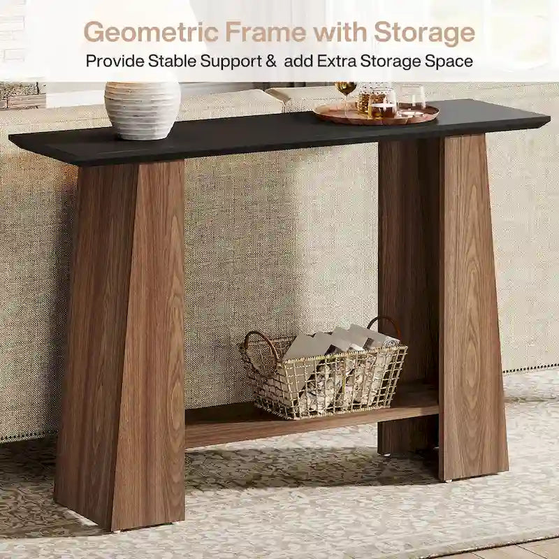 Console-canapé de style Mid-Century Modern de 120 cm avec rangement pour entrée - 120 cm L x 35 cm P x 90 cm H