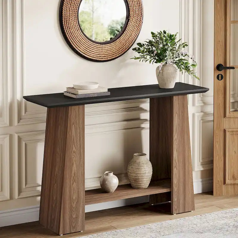 Console-canapé de style Mid-Century Modern de 120 cm avec rangement pour entrée - 120 cm L x 35 cm P x 90 cm H