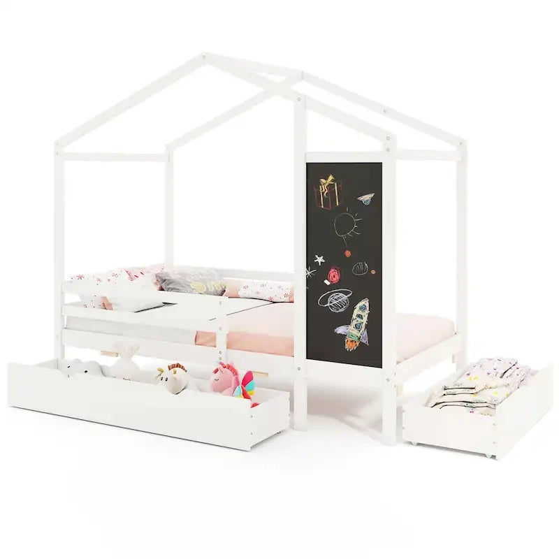Lit Double avec 2 Tiroirs de Rangement Lit Plateforme en Bois Massif