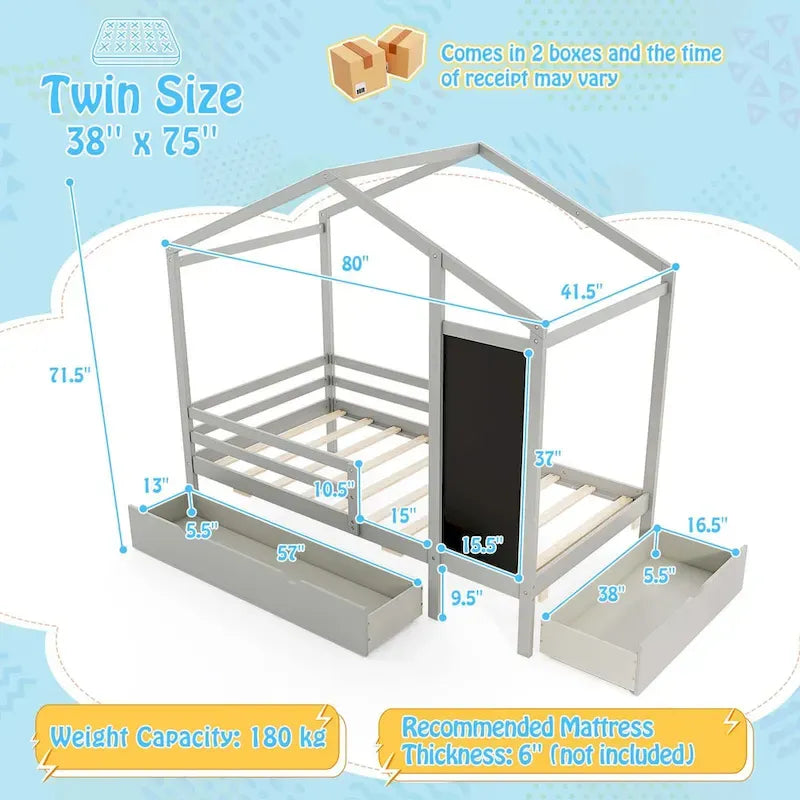 Lit Double avec 2 Tiroirs de Rangement Lit Plateforme en Bois Massif