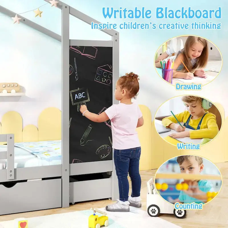 Lit Double avec 2 Tiroirs de Rangement Lit Plateforme en Bois Massif