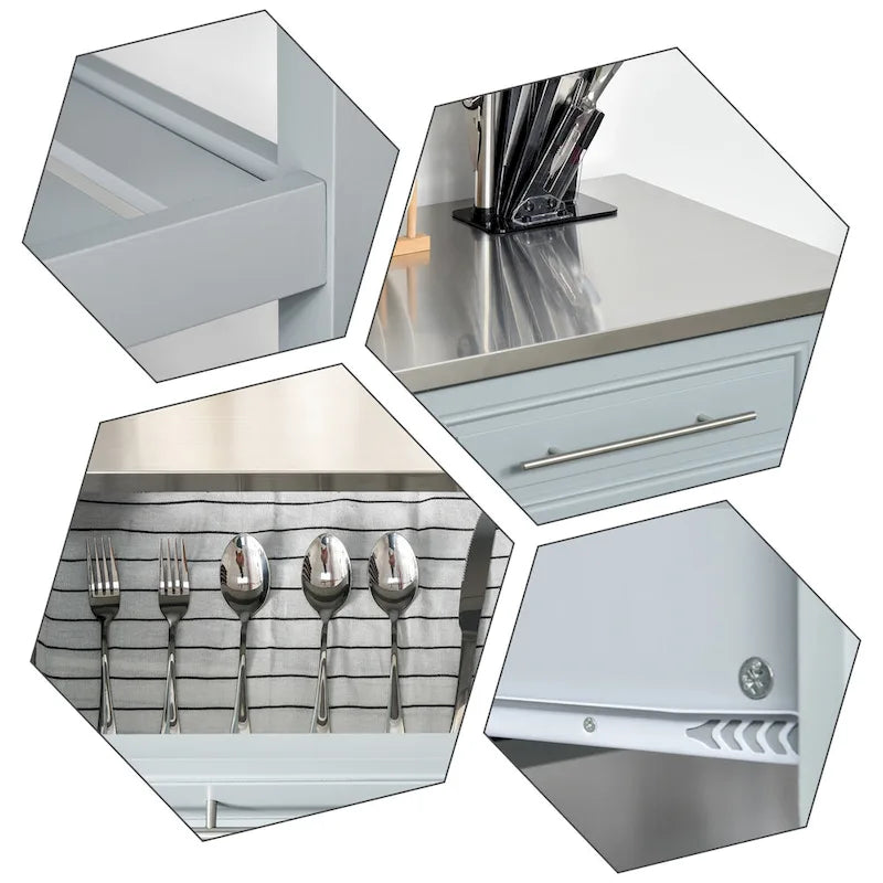 Îlot de cuisine avec plateau en acier inoxydable (tabouret non inclus)