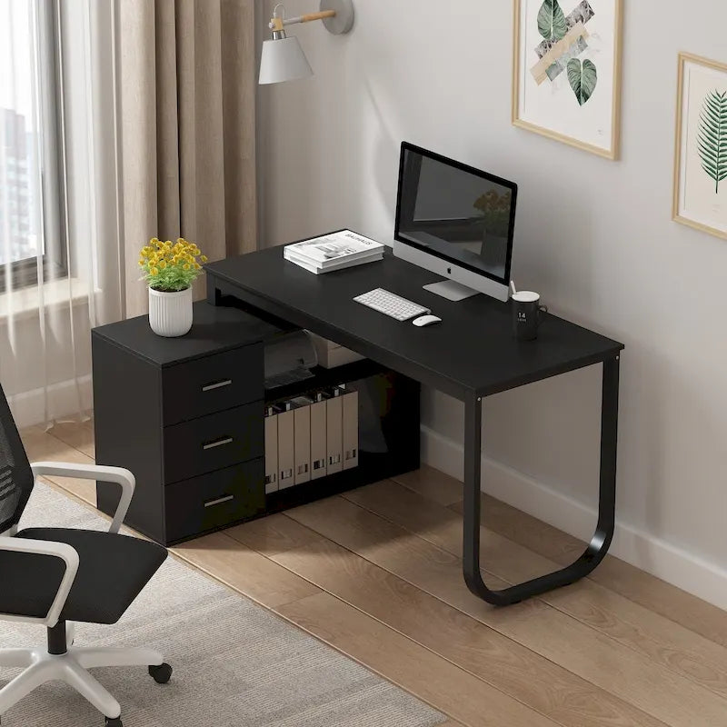 Bureau d'ordinateur d'écriture en forme de L de 55" avec rangement, poste de travail, 5 couleurs