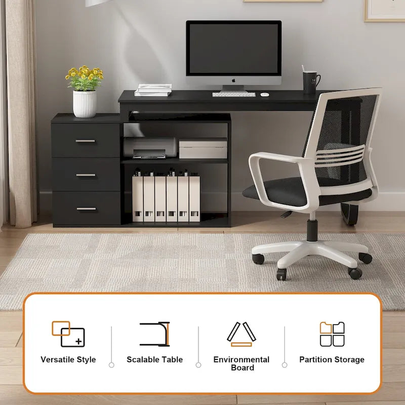 Bureau d'ordinateur d'écriture en forme de L de 55" avec rangement, poste de travail, 5 couleurs