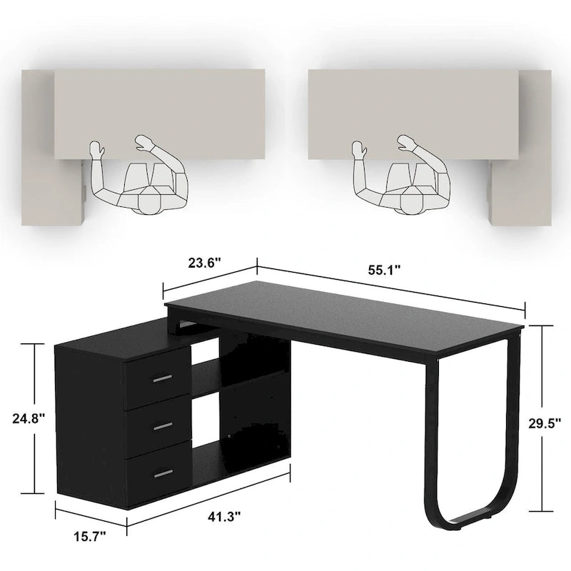 Bureau d'ordinateur d'écriture en forme de L de 55" avec rangement, poste de travail, 5 couleurs