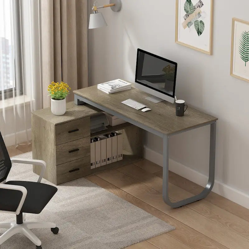 Bureau d'ordinateur d'écriture en forme de L de 55" avec rangement, poste de travail, 5 couleurs