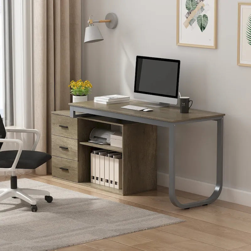 Bureau d'ordinateur d'écriture en forme de L de 55" avec rangement, poste de travail, 5 couleurs