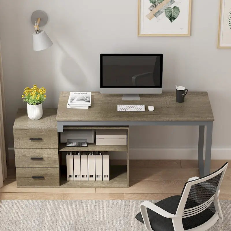 Bureau d'ordinateur d'écriture en forme de L de 55" avec rangement, poste de travail, 5 couleurs