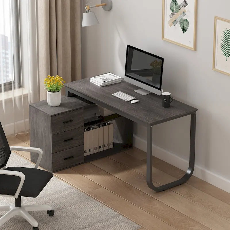 Bureau d'ordinateur d'écriture en forme de L de 55" avec rangement, poste de travail, 5 couleurs