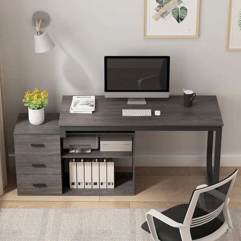 Bureau d'ordinateur d'écriture en forme de L de 55" avec rangement, poste de travail, 5 couleurs
