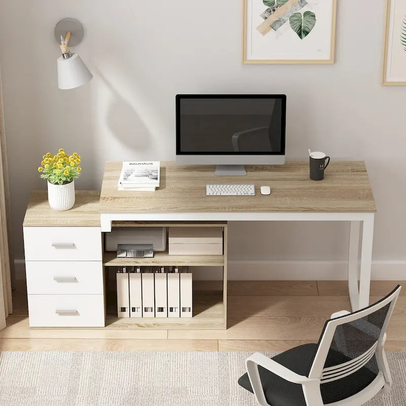 Bureau d'ordinateur d'écriture en forme de L de 55" avec rangement, poste de travail, 5 couleurs