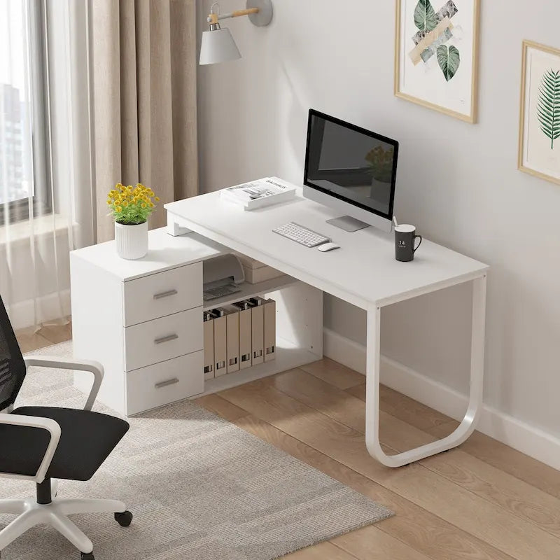 Bureau d'ordinateur d'écriture en forme de L de 55" avec rangement, poste de travail, 5 couleurs