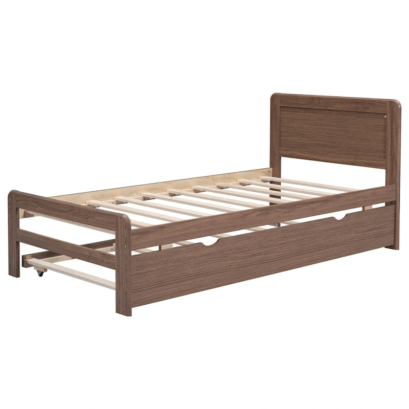 Lit gigogne plateforme en bois finition noyer, taille jumeau