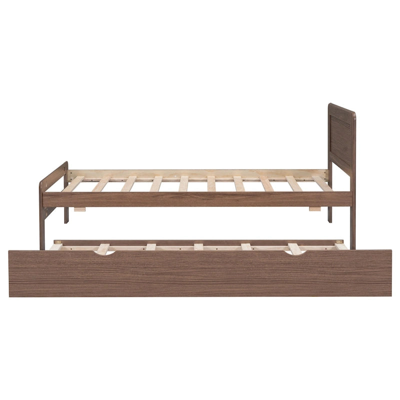 Lit gigogne plateforme en bois finition noyer, taille jumeau