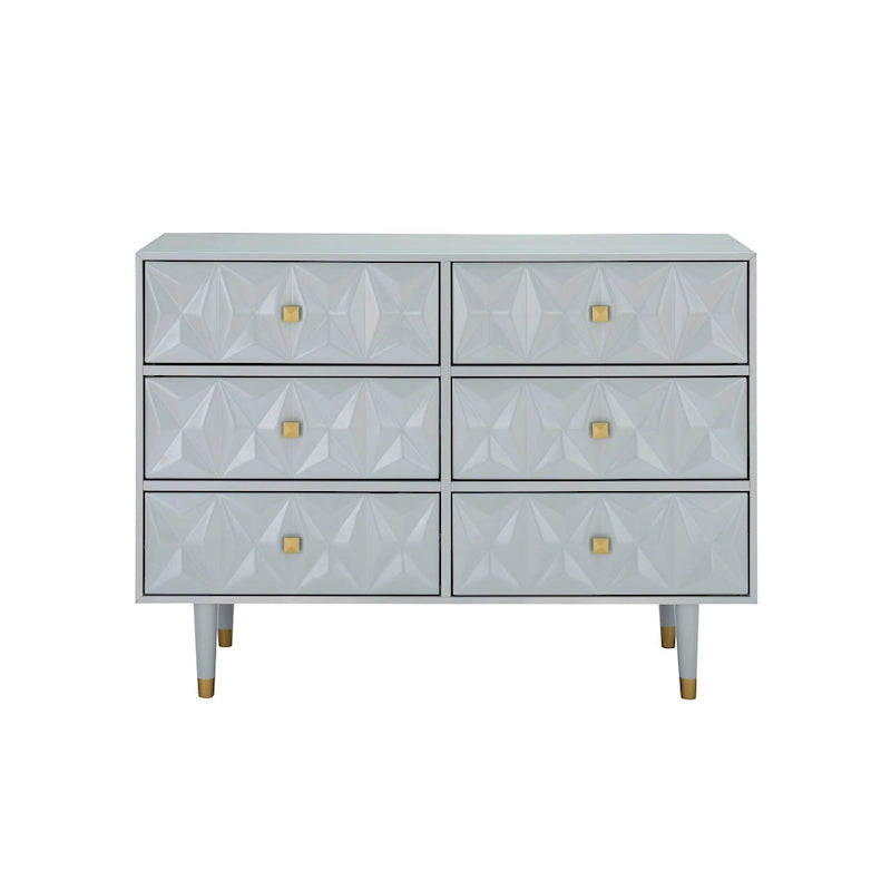 Commode 6 tiroirs style glamour à texture géométrique