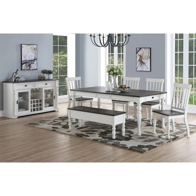 Table de salle à manger bicolore de 80 pouces - Bicolore blanc doux et chêne foncé
