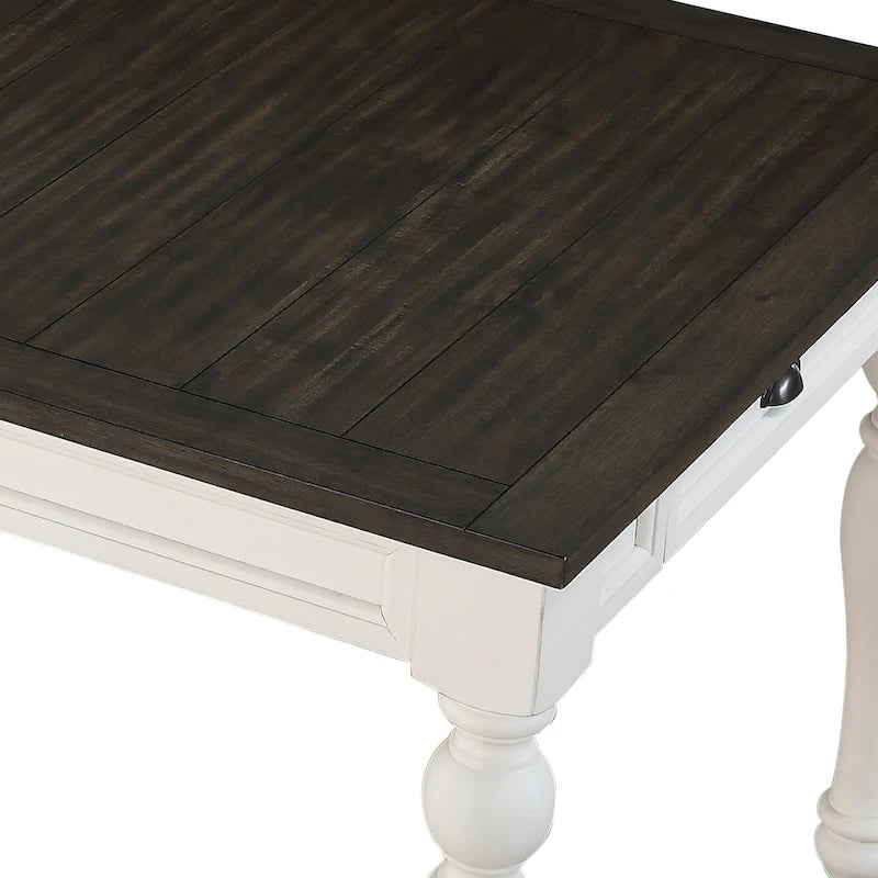 Table de salle à manger bicolore de 80 pouces - Bicolore blanc doux et chêne foncé
