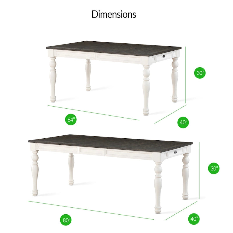 Table de salle à manger bicolore de 80 pouces - Bicolore blanc doux et chêne foncé