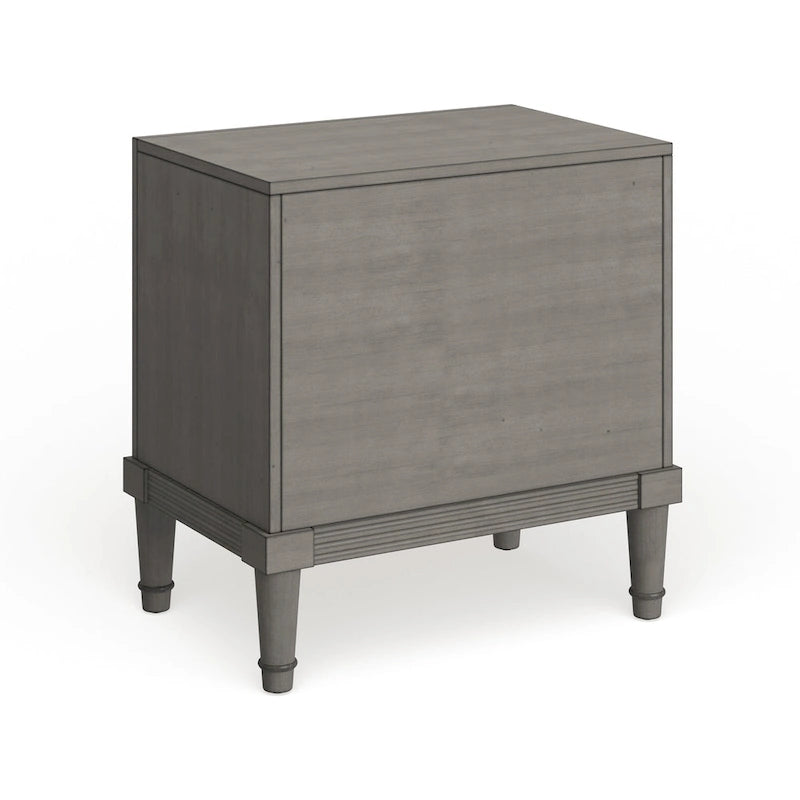 Table de chevet transitionnelle grise à 2 tiroirs en bois massif