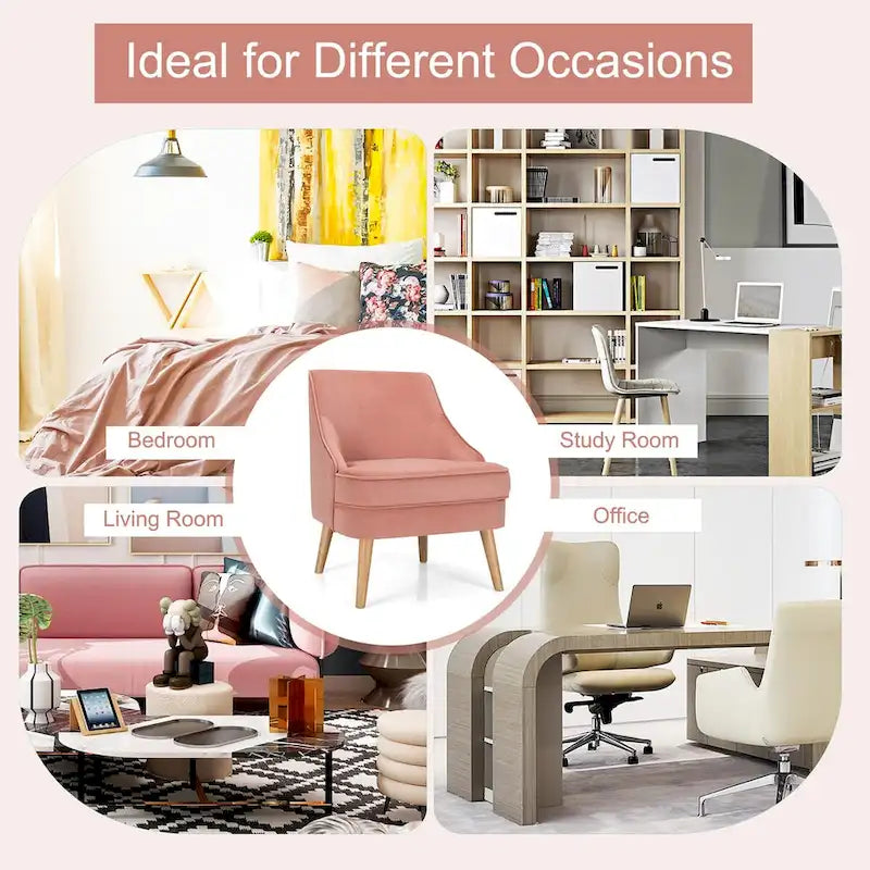 Ensemble de 2 chaises d'appoint, fauteuil individuel en velours avec pieds en bois d'hévéa