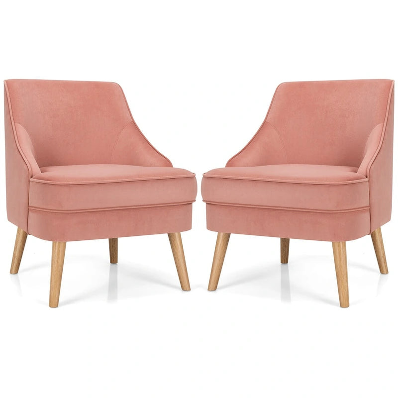 Ensemble de 2 chaises d'appoint, fauteuil individuel en velours avec pieds en bois d'hévéa
