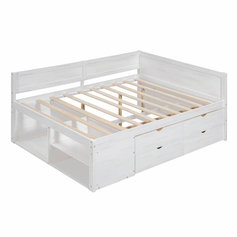 Lit de repos avec tiroirs de rangement et étagères