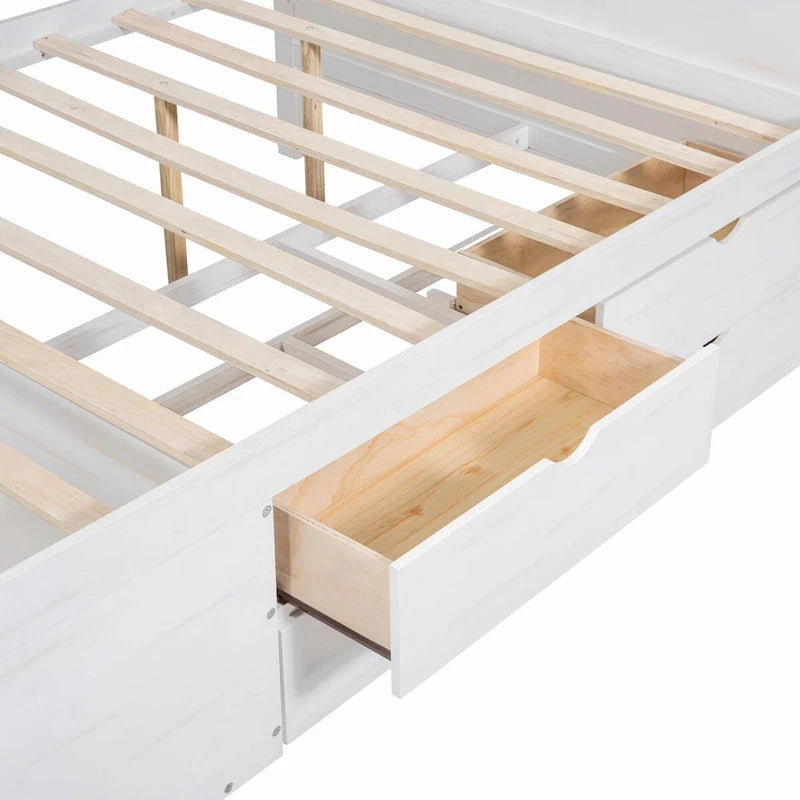 Lit de repos avec tiroirs de rangement et étagères