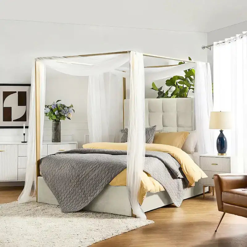 Milton Contemporary Upholstered King Size Canopy Bed by HULALA HOME