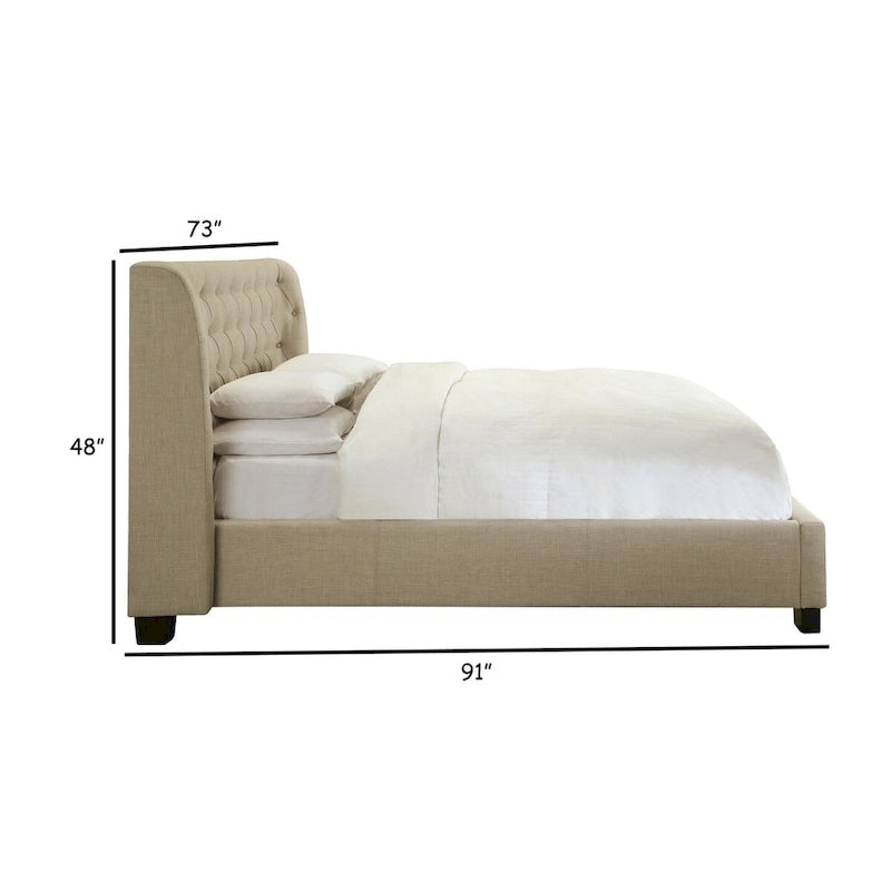 Lit Queen, Bout de lit de rangement, Rembourrage capitonné, Lin beige