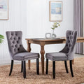 Chaises de salle à manger contemporaines haut de gamme rembourrées en velours touffeté en bois massif avec pieds en bois, garniture de clous de tapissier, lot de 2, doré