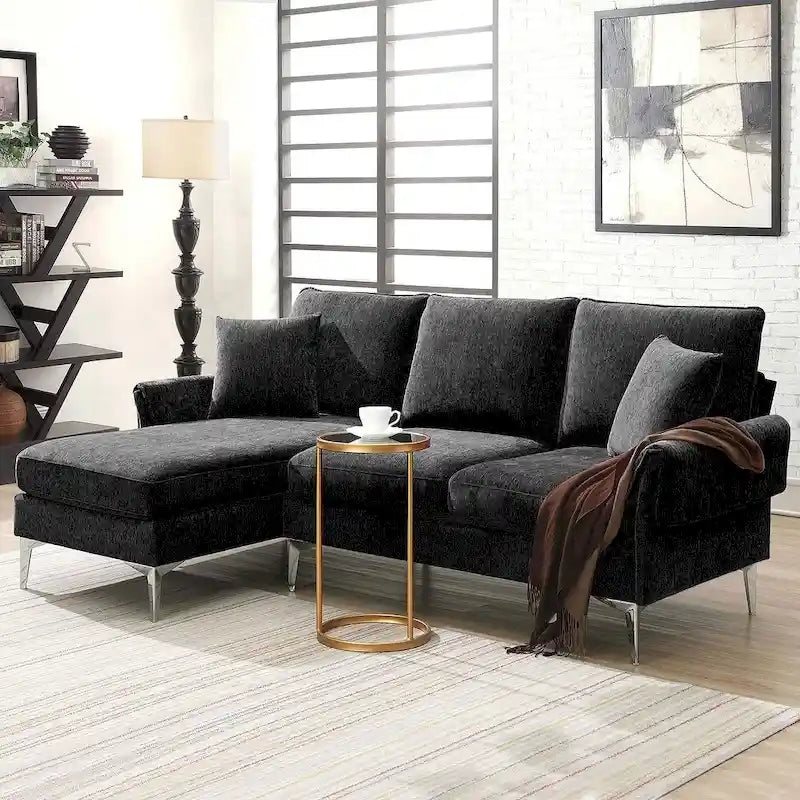 Canapé sectionnel convertible en L, canapé en chenille avec méridienne réversible pour salon, appartement