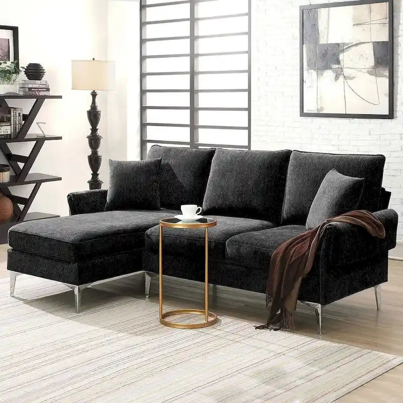 Canapé sectionnel convertible en L, canapé en chenille avec méridienne réversible pour salon, appartement