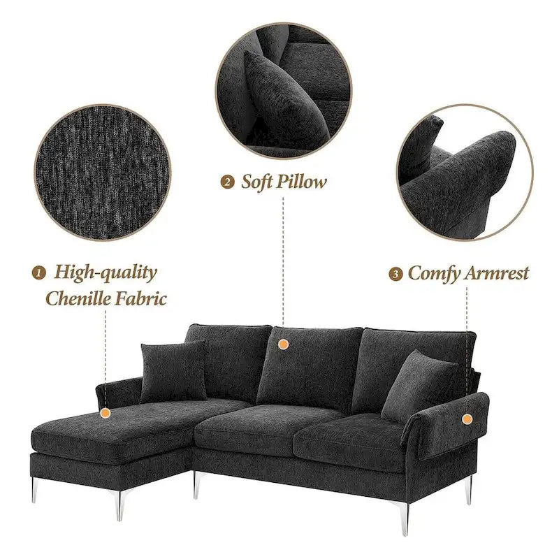 Canapé sectionnel convertible en L, canapé en chenille avec méridienne réversible pour salon, appartement