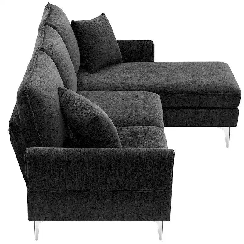 Canapé sectionnel convertible en L, canapé en chenille avec méridienne réversible pour salon, appartement