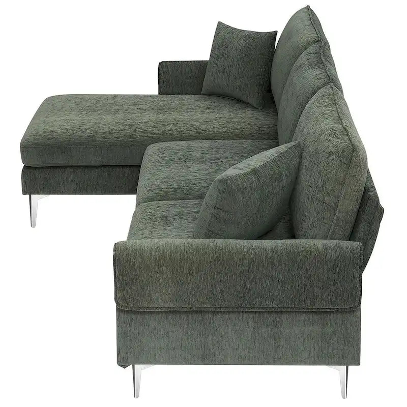 Canapé sectionnel convertible en L, canapé en chenille avec méridienne réversible pour salon, appartement