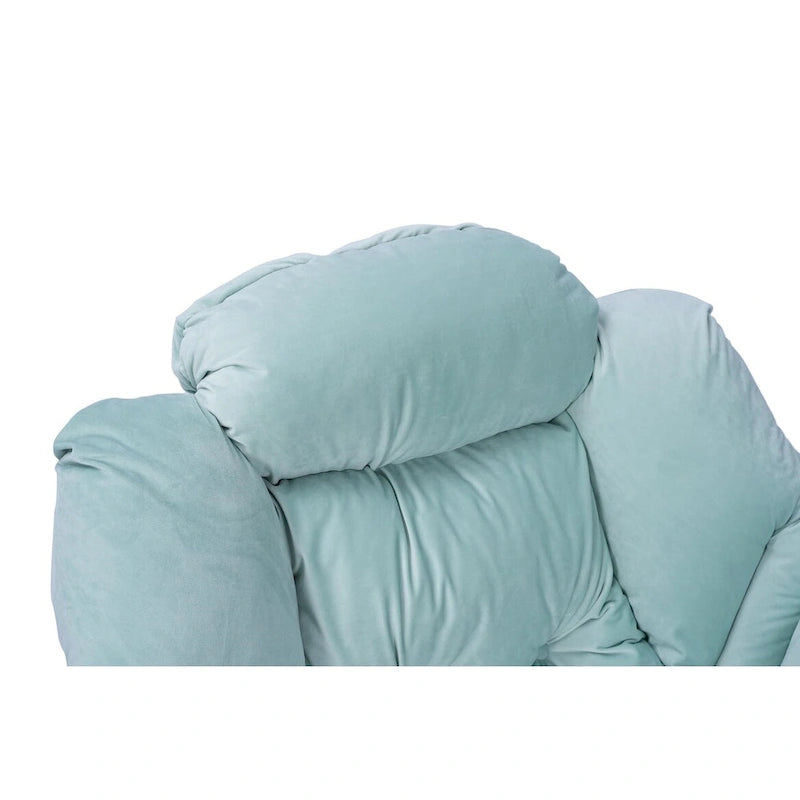 Fauteuil de salon contemporain, canapé individuel avec structure en acier, accoudoirs, poche latérale et repose-pieds.