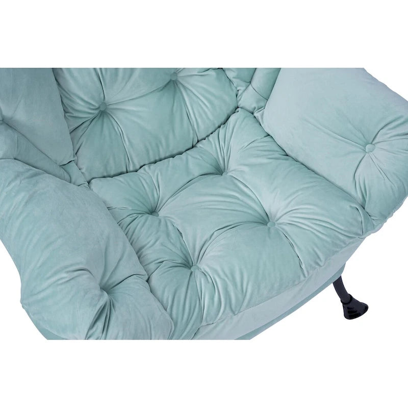 Fauteuil de salon contemporain, canapé individuel avec structure en acier, accoudoirs, poche latérale et repose-pieds.
