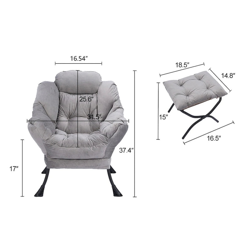 Fauteuil de salon contemporain, canapé individuel avec structure en acier, accoudoirs, poche latérale et repose-pieds.