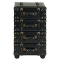 Commode de chambre vintage 4 tiroirs en similicuir avec sangles à boucles et clous dorés - Noir